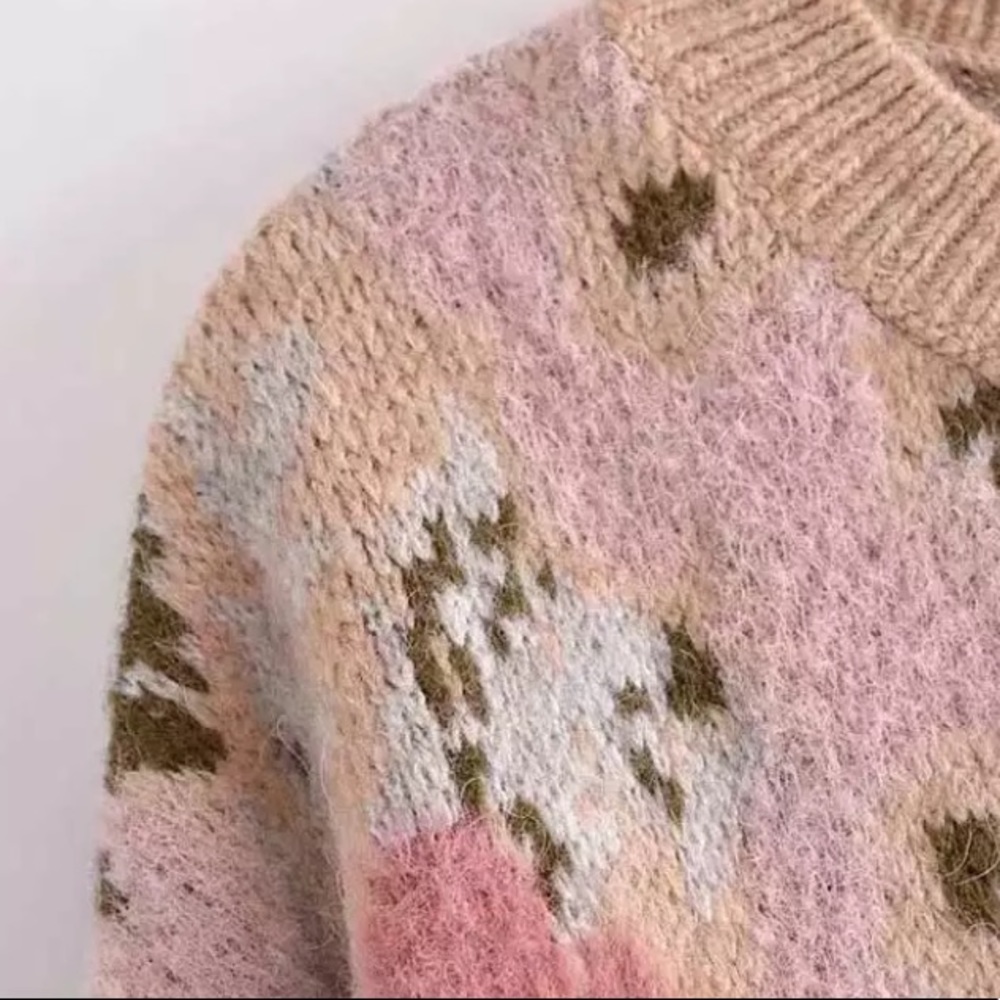 SOLD OUT Beige Floral Pullover Oversized Knit Sweater - Picture 10 of 11